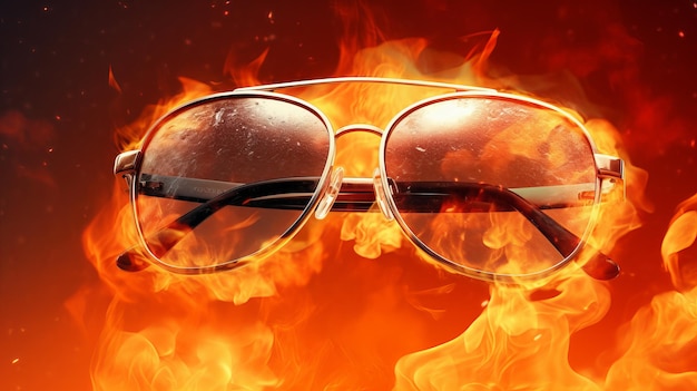 Sonnenbrille in Feuerflammen Generative KI