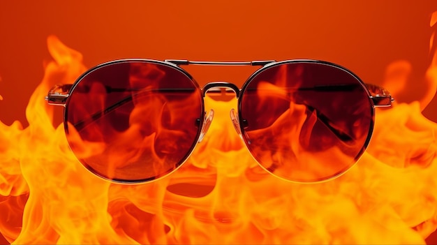 Sonnenbrille in Feuerflammen Generative KI