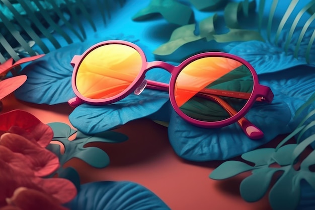 Sonnenbrille mit Blättern Schönes Illustrationsbild Generative KI