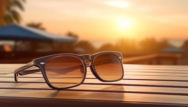 Sonnenbrille mit Reflexion beim Sonnenuntergang