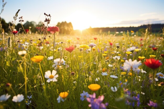 Foto sonnendurchflutete wiese voller wildblumen