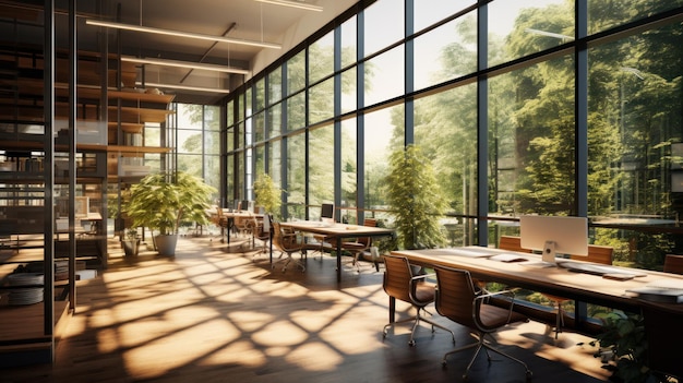 Sonnendurchfluteter Innenraum mit Glaswänden für Büroräume
