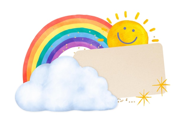 Sonnener Himmel Png-Note Papier Aufkleber Aquarell Wetter Collage durchsichtiger Hintergrund