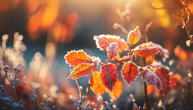 Sonnenerleuchteter Wald mit orangefarbenen Blättern schafft ein warmes und einladendes Ambiente