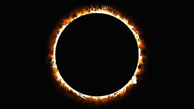 Sonnenfinsternis computergeneriert Brennender Ring des Feuerportaltors 3D-Rendering mit fantastischem Hintergrund