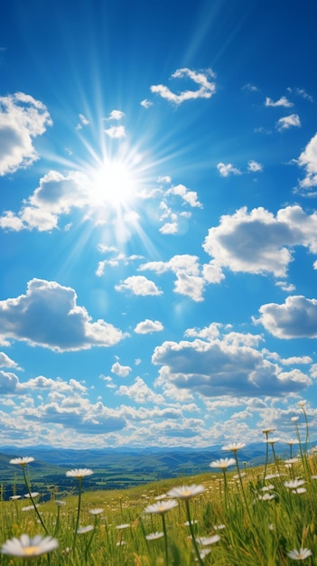 Foto sonnenhimmel-landschaft eine malerische kulisse für sommertag glückseligkeit vertikale mobile tapete