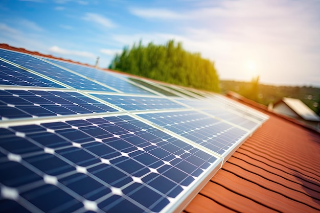 Sonnenkollektoren auf dem Dach eines Hauses erzeugen umweltfreundliche Energie