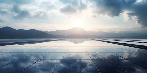 Sonnenkollektoren im Sonnenuntergang Solarpark zur Energiegewinnung