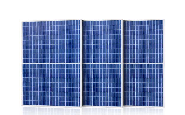 Sonnenkollektoren Sonnenzelle in einer Solarfarm mit Sonnenbeleuchtung zur Erzeugung sauberer Elektrizität