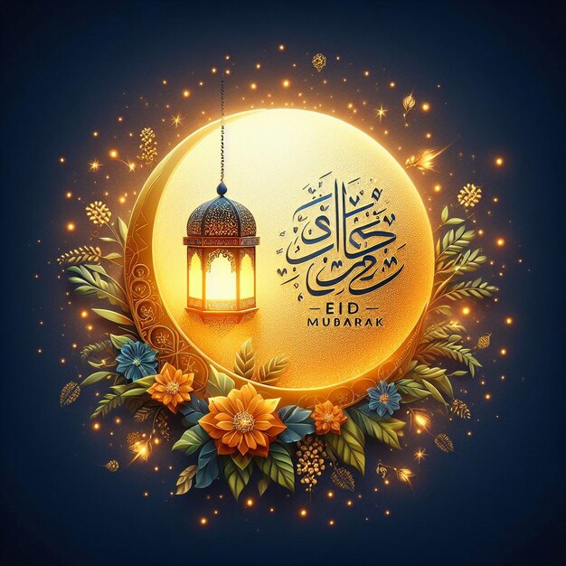 Sonnenlampe arabischer Stil Typografie Eid Mubarak Hintergrund