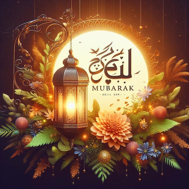 Sonnenlampe arabischer Stil Typografie Eid Mubarak Hintergrund