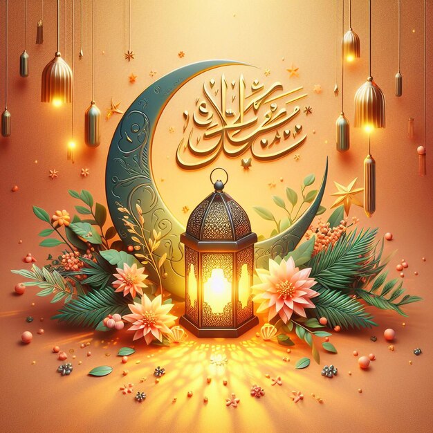 Sonnenlampe arabischer Stil Typografie Eid Mubarak Hintergrund