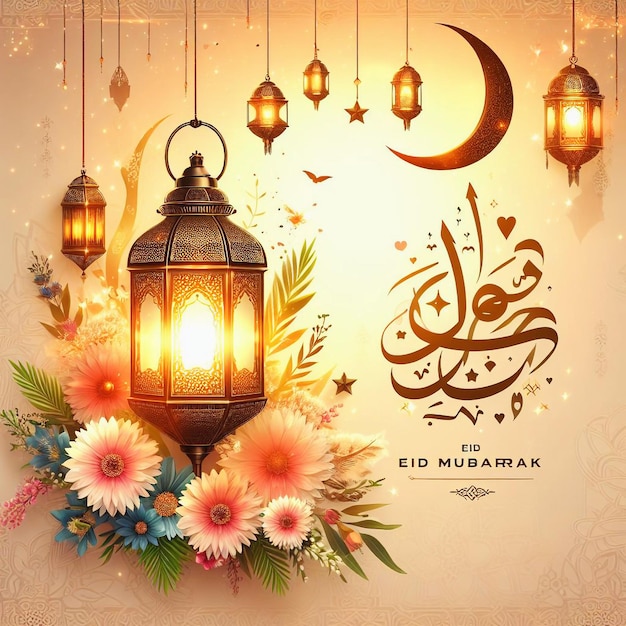 Sonnenlampe arabischer Stil Typografie Eid Mubarak Hintergrund