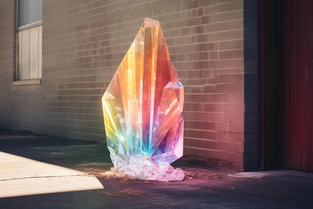 Foto sonnenlicht, das durch einen prismatischen kristall fließt und einen regenbogen an einer wand erzeugt