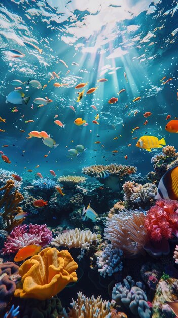 Sonnenlicht durchdringt lebendiges Unterwasser-Meeresleben Hintergrund für Instagram-Story-Banner