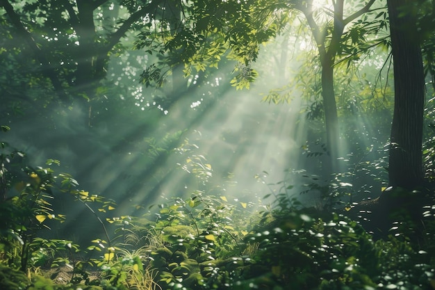 Sonnenlicht filtert durch Bäume in einem Wald