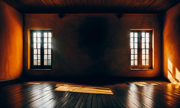 Sonnenlicht scheint durch das Fenster auf den Boden der Zimmerwände mit natürlichem hellem Tapetenhintergrund