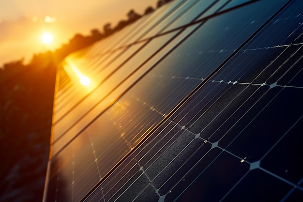 Sonnenpanel für alternative Elektrizität bei Sonnenuntergang