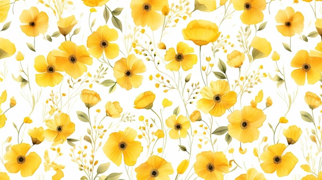 Sonnenschein blüht lebendige gelbe Blumen-Aquarell-nahtlose Muster