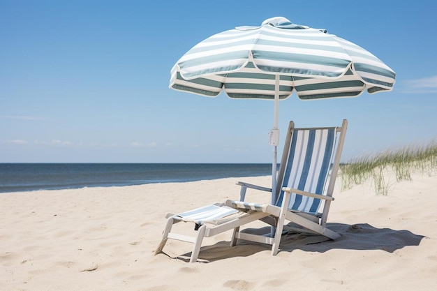 Foto sonnenschirm gestreift mit strandkorb in weiß