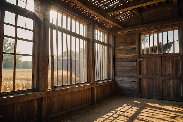 Sonnenstrahlen durch rustikale Scheunefenster