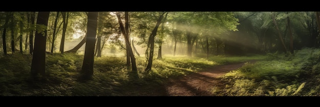 Sonnenstrahlen im Wald Foto realistische Illustration