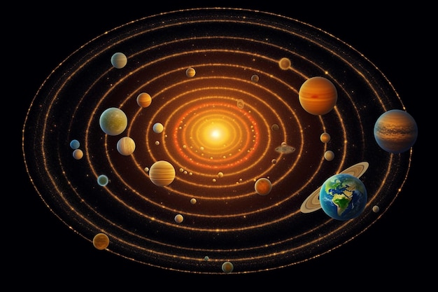 Sonnensystem mit Planeten, Sternen und Galaxien im Weltraum. Vektorillustration