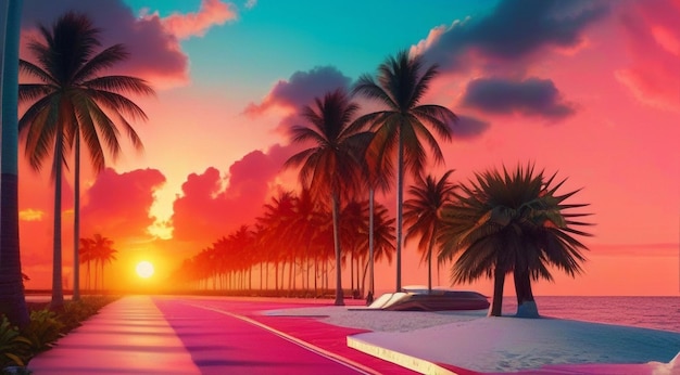 Sonnenuntergang am Miami-Strand. Miami-Strandszene. Fantastischer Blick auf den Strand. Sonnuntergang über dem Strand.