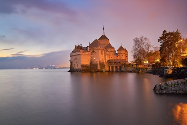 Sonnenuntergang am Schloss Chillon Schweiz