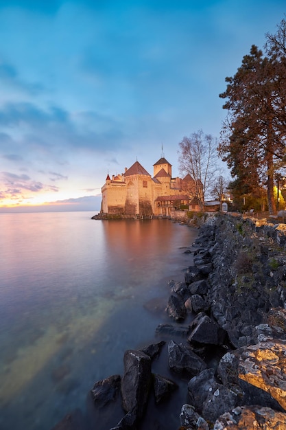 Sonnenuntergang am Schloss Chillon Schweiz