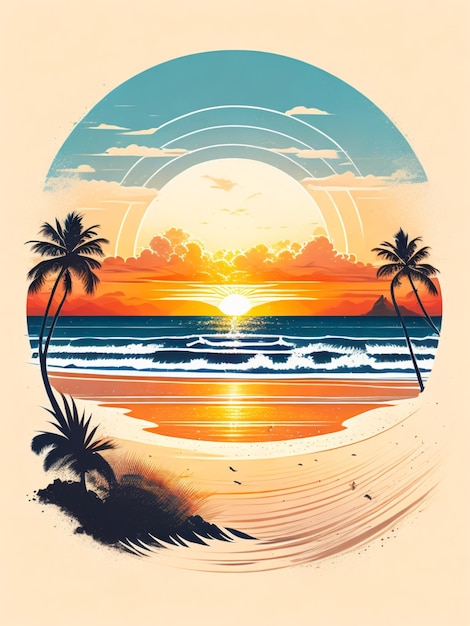 Sonnenuntergang am Strand weißer Sand epische Komposition T-Shirt-Design rzminjourney Vektorkunstwerk