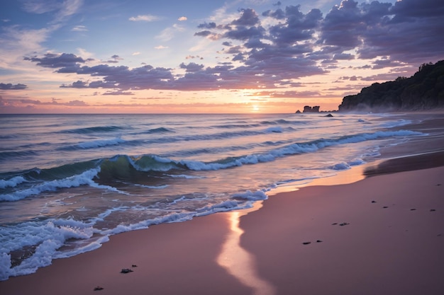 Sonnenuntergang am tropischen Strand und am Kokosnussbaum