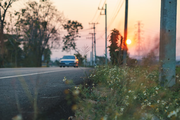 Sonnenuntergang an der Landstraße