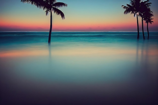 Foto sonnenuntergang an einem wunderschönen strand. ruhige see