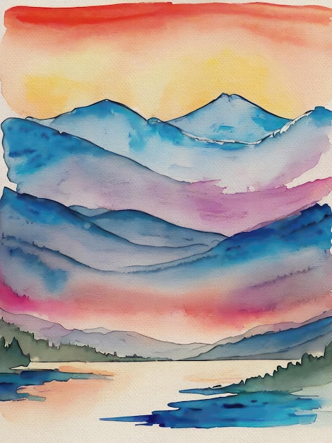 Sonnenuntergang Aquarell Leinwandmalerei Freie abstrakte Kunst