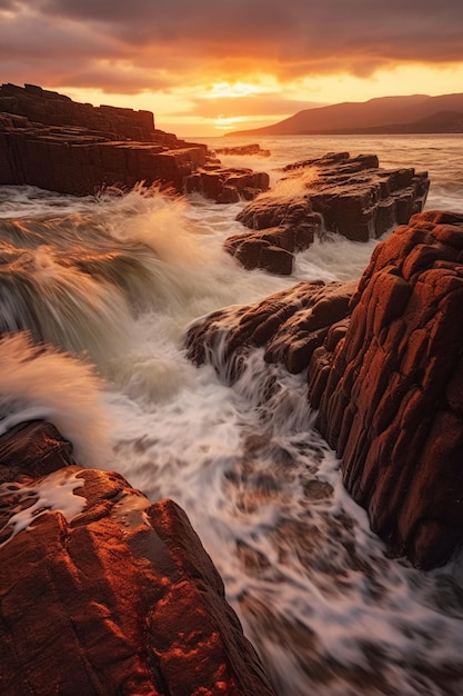 Sonnenuntergang auf den Felsen Tapete