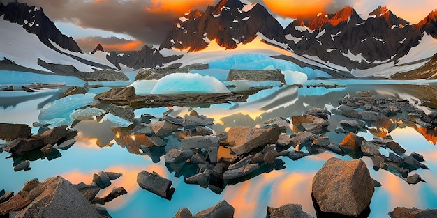 sonnenuntergang berge gletscher wasserfälle