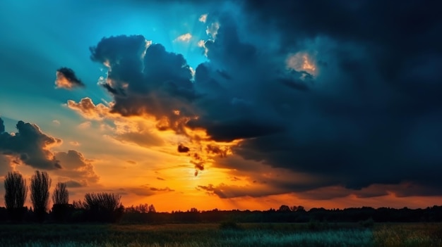 Sonnenuntergang blauer Himmel mit einigen Wolken AI generiert