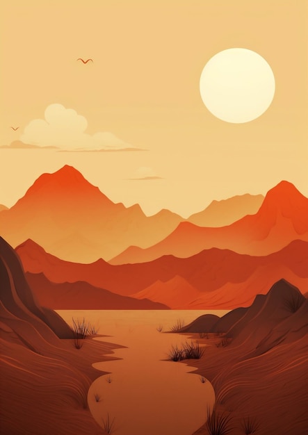 Sonnenuntergang Design Reisen Natur Sommer Illustration Landschaft Hintergrund Sonne Himmel Wüste