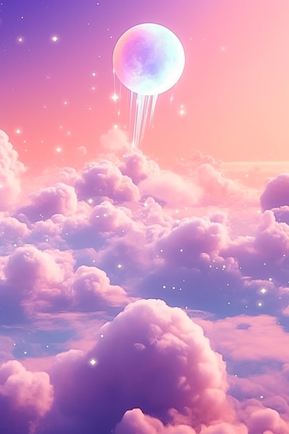 Sonnenuntergang hinter den Wolken in Pastellrosa im Stil der von Ai erzeugten Y2K-Ästhetik
