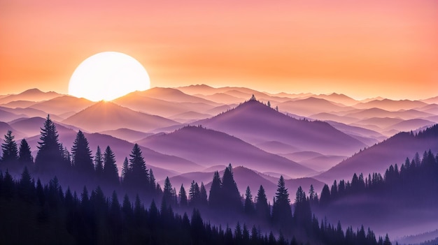 Sonnenuntergang im Bergbanner Generative KI