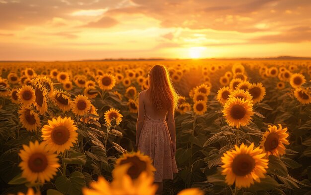 Sonnenuntergang im Sonnenblumenfeld