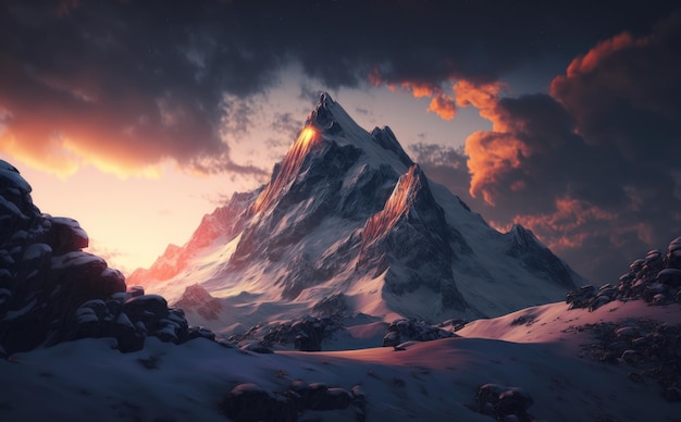 Sonnenuntergang in den Winterbergen Hintergrundbilder Berglandschaft Hintergrund Berggipfel ai generiert