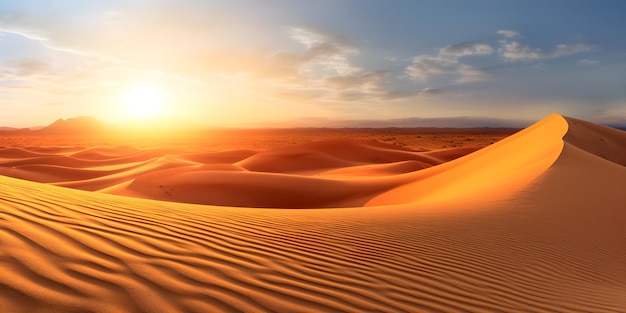 Sonnenuntergang in der Wüste mit Sanddünen und Sonnenuntergang
