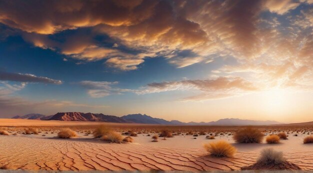 Foto sonnenuntergang in der wüste panoramabild des wüsten sand in der wüstenscene landschaft in der wüsten