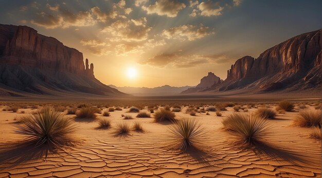 Sonnenuntergang in der Wüste Panoramabild des Wüsten Sand in der Wüstenscene Landschaft in der Wüsten