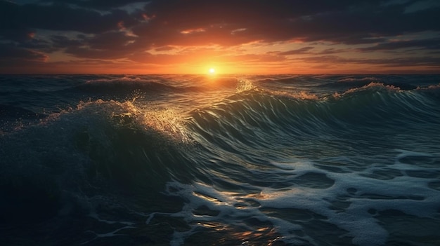 Sonnenuntergang mit Meer Generative Ai