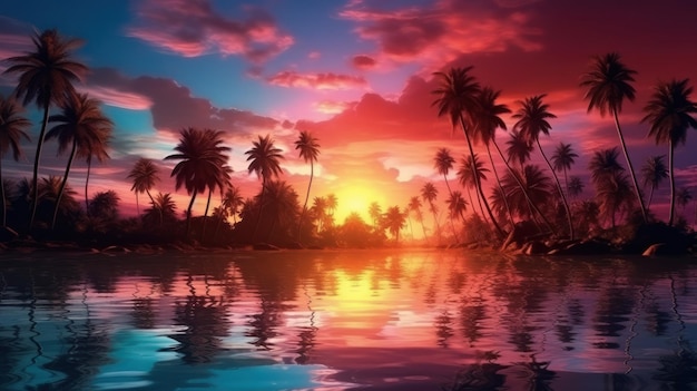 Foto sonnenuntergang mit palmen