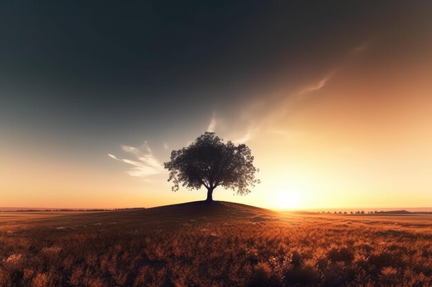 Sonnenuntergang mit Silhouette Baum Panorama-Ansicht