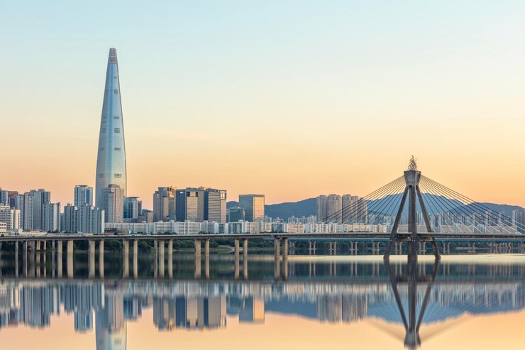 Foto sonnenuntergang seoul stadt han fluss südkorea